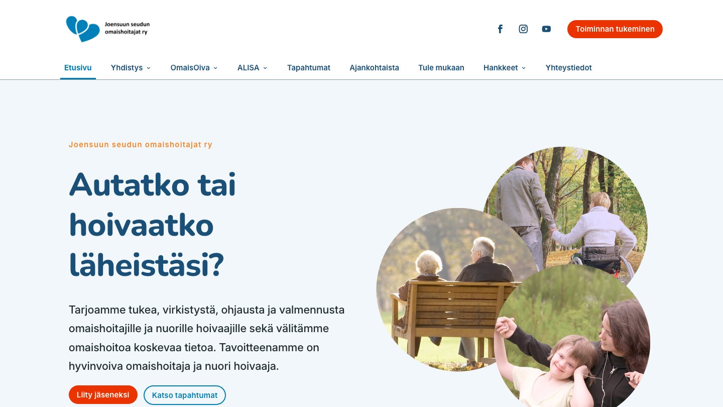 Joensuun seudun omaishoitajat ry — verkkosivujen etusivu