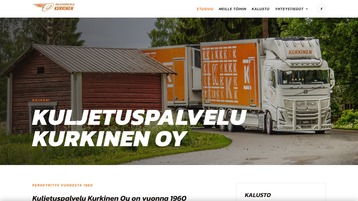 Kuljetuspalvelu Kurkinen Oy — verkkosivujen etusivu