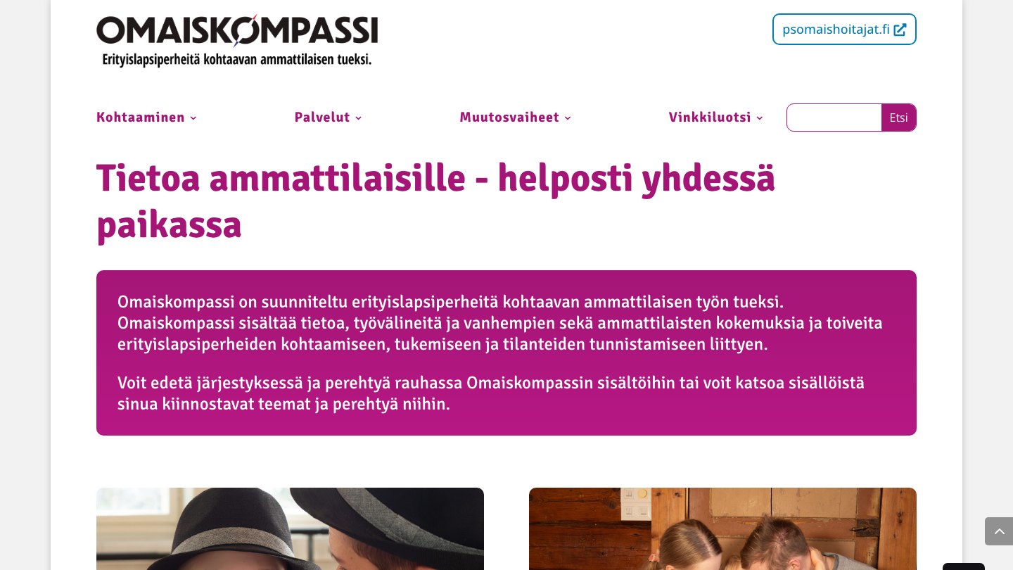 Omaiskompassi — verkkosivujen etusivu